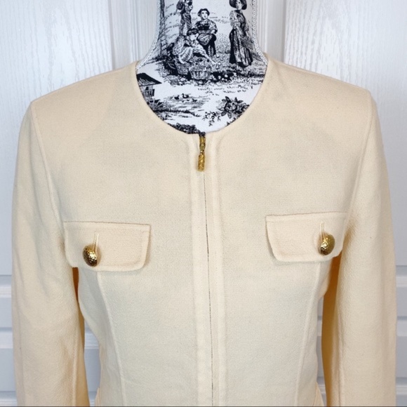 St. John Knit Wool Zip Up Cream Jacket - Picture 4 of 5